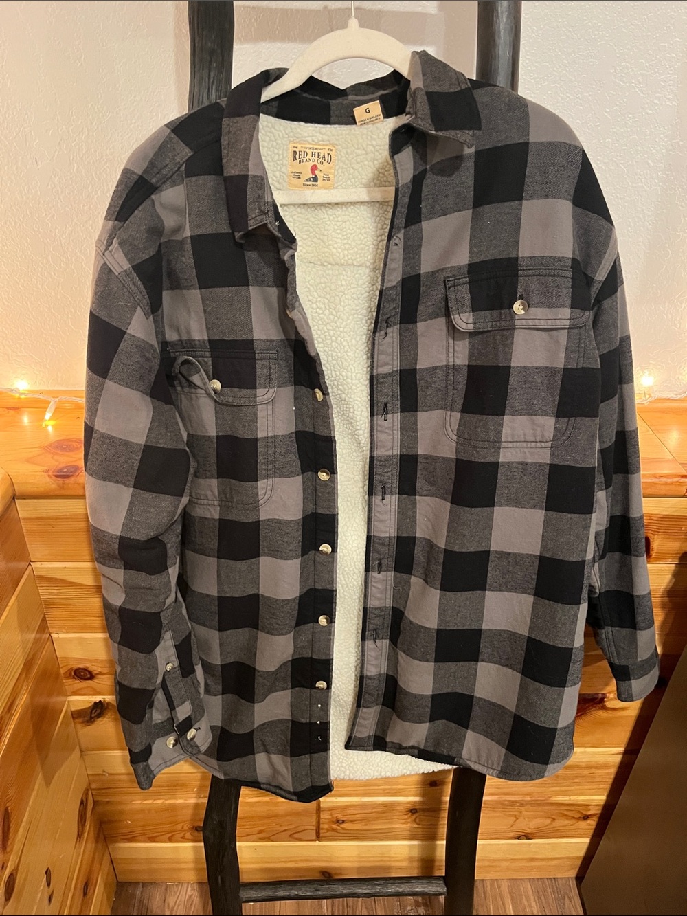 RedHead Men’s Black and Gray Plaid Sherpa-Lined Button-Down Shirt